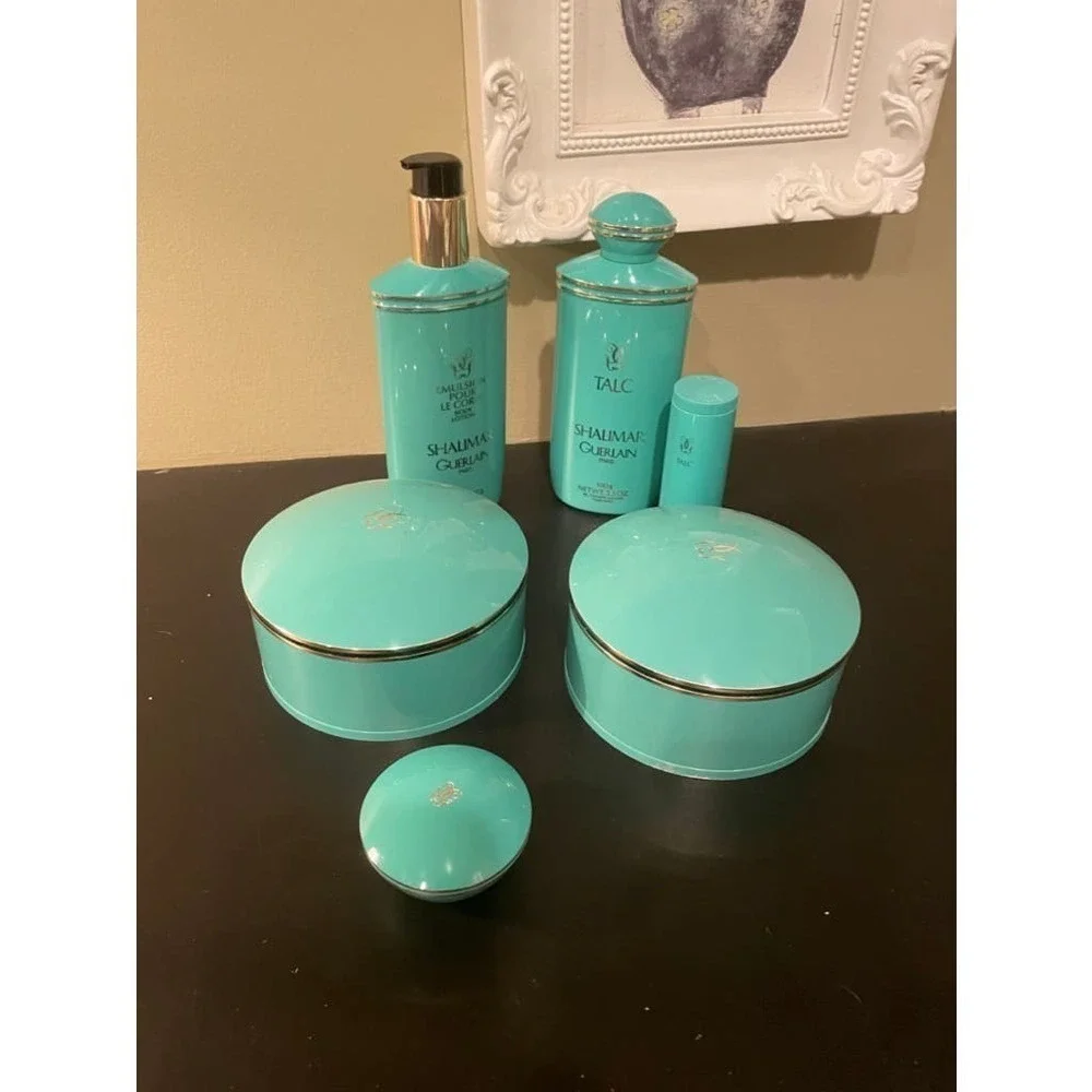 Vintage Shalimar Guerlain 6 Piece Set Turquoise 1980s